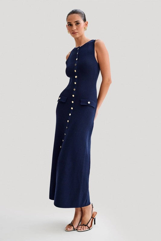 Navy Long Knit Maxi Dress