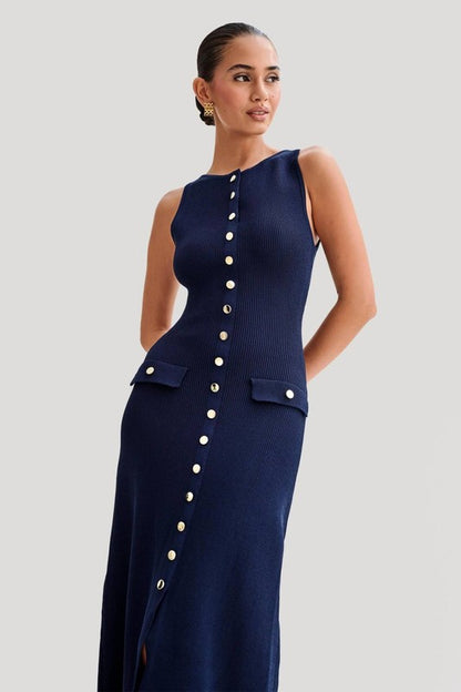 Navy Long Knit Maxi Dress