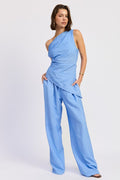 Elsie Asymmetrical Top in Blue Black Stripe - styled outfit view