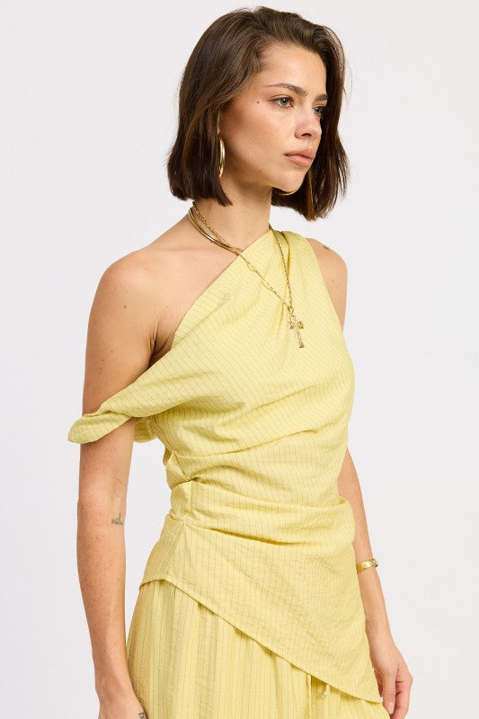 Elsie Asymmetrical Top in Yellow Black Stripe - back view