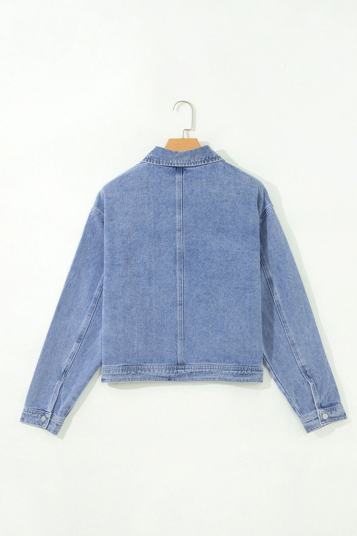 Denim Studded Pocket Zip-Up Jacket in beau blue, side view