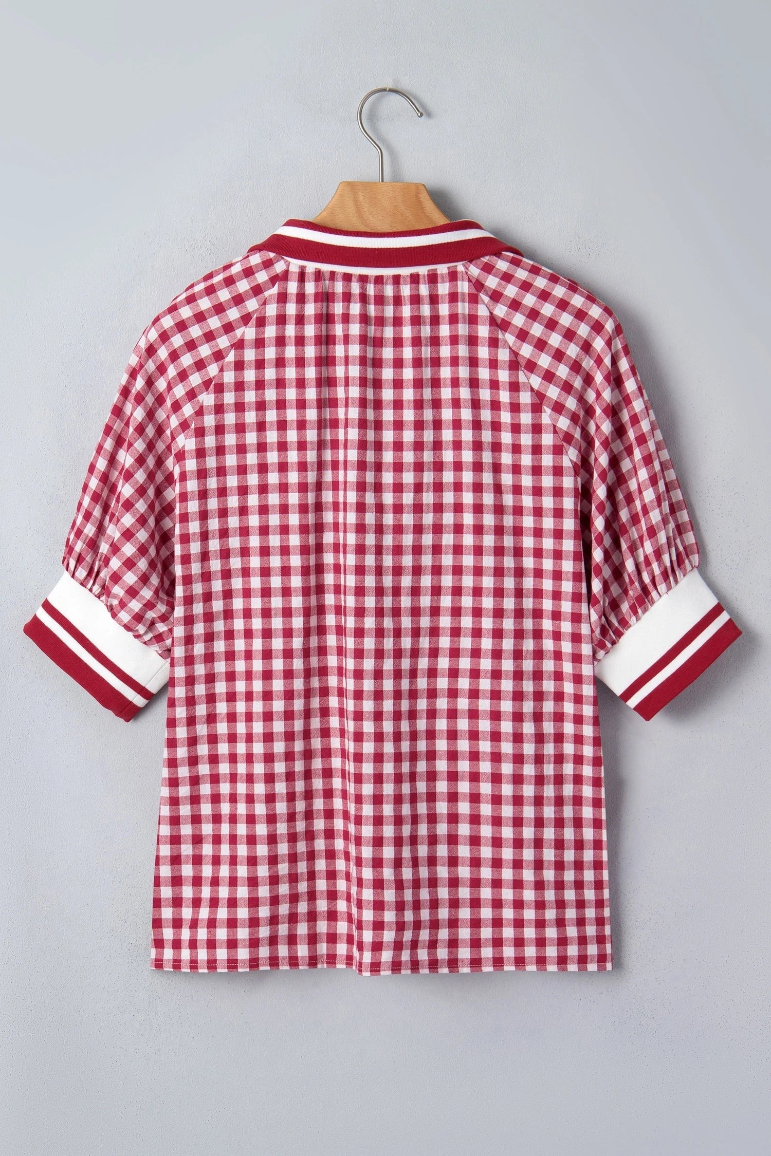 Gingham blouse metal zipper detail
