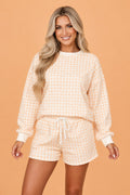 Yellow gingham plaid baggy pullover and drawstring shorts set