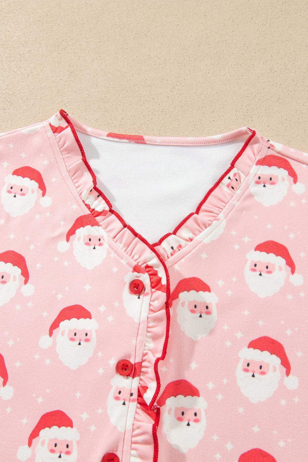 Christmas Santa Ruffle Pajama Set in pink, back view