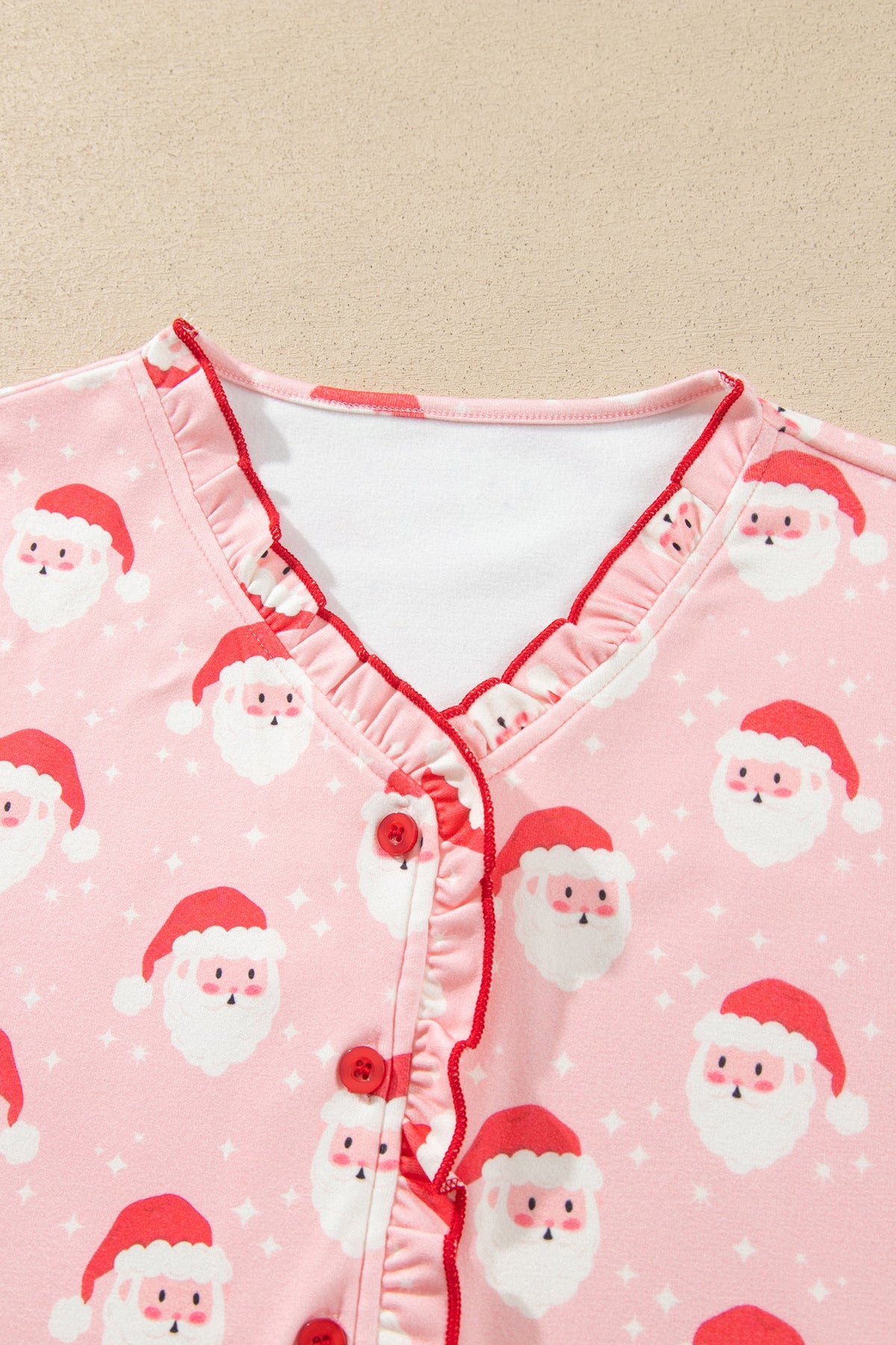 Christmas Santa Ruffle Pajama Set in pink, back view