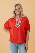 Gingham Collared V-Neck Short Sleeve Tunic Blouse