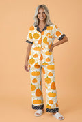 Pumpkin Polka Dot Trim Lounge Set in orange, front view