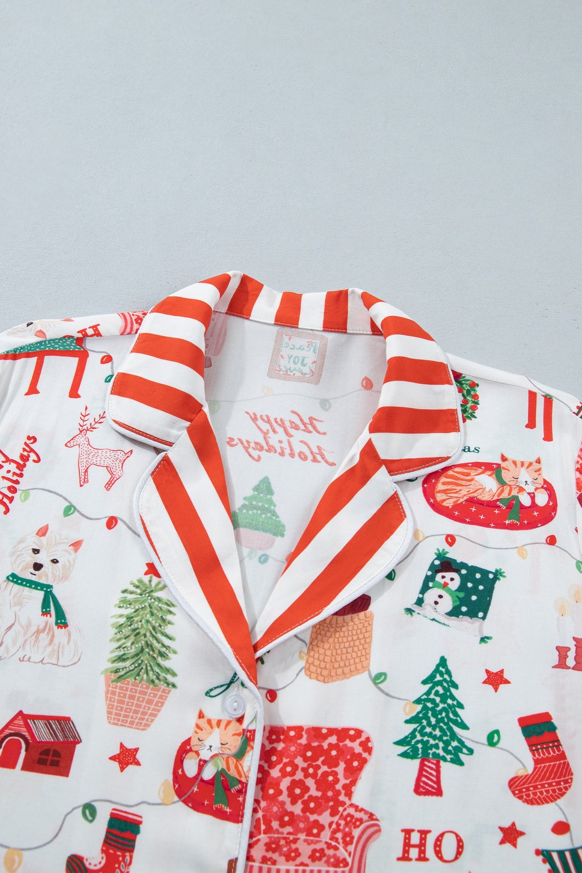 Christmas Stripe Trim Pajama Set in white, back view