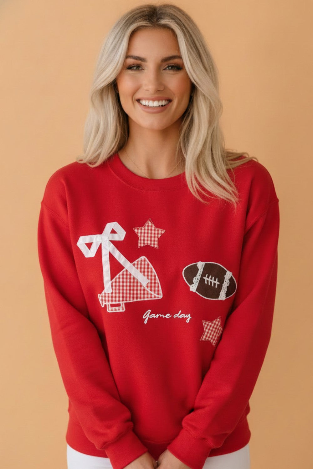 Game Day gingham patch embroidered sweatshirt, front view