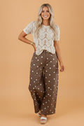 Polka Dot Denim Barrel Leg Jeans in brown, front view
