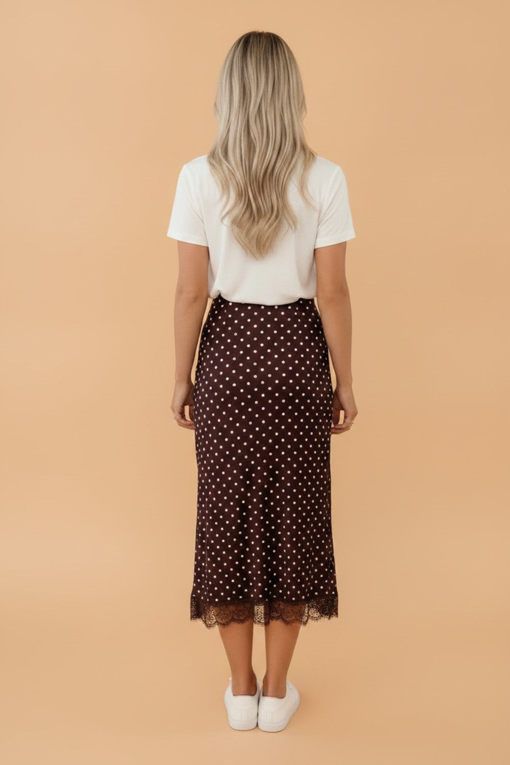 Polka Dot Lace Hem Midi Skirt detail