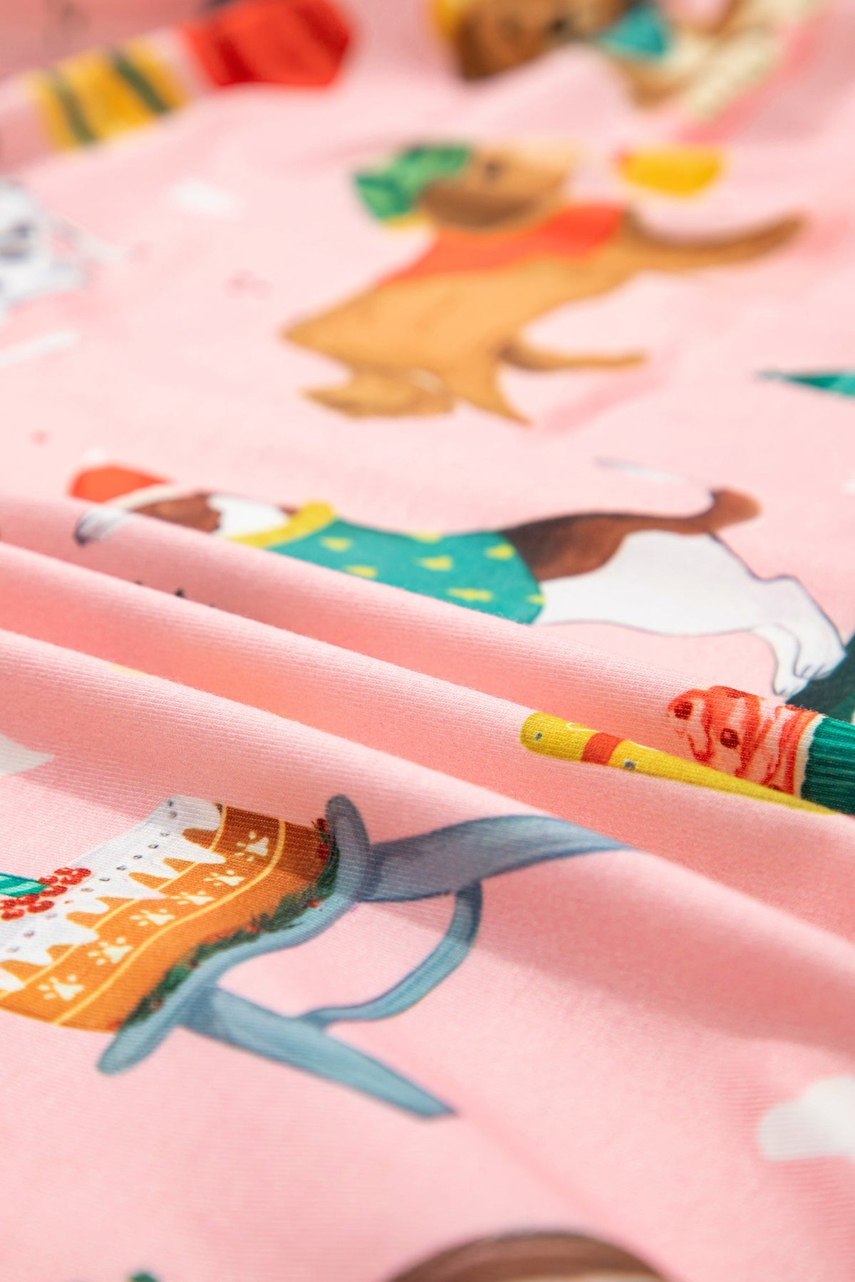 Christmas Dog Print Pajama Set in pink, alternate view