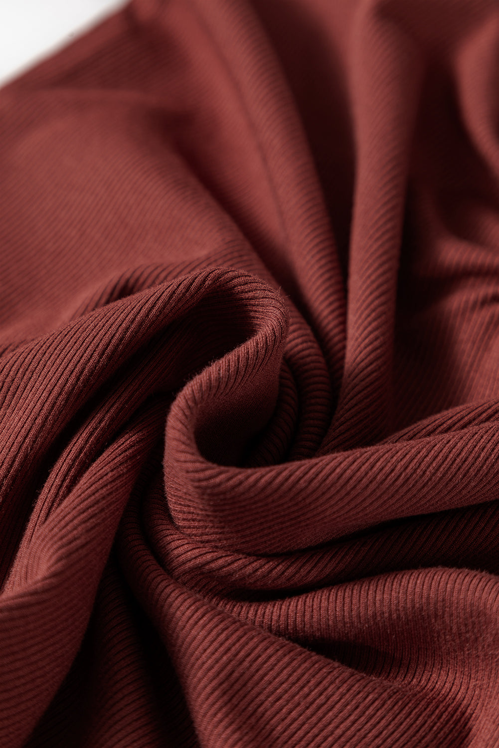 Burgundy long sleeve ribbed top slim fit silhouette