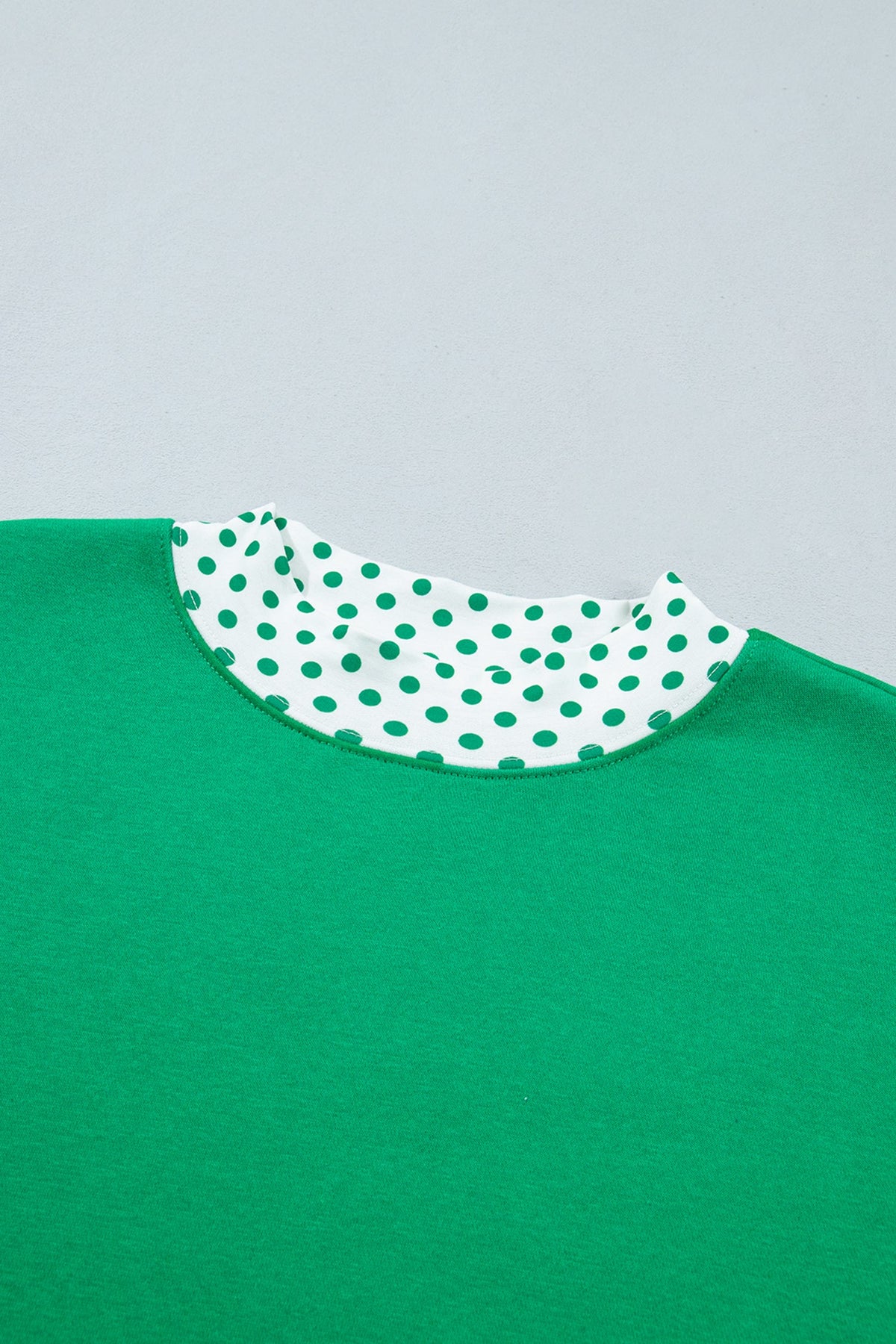 Polka Dot Gingham Trim Sweatshirt & Shorts Set in bright green, back view