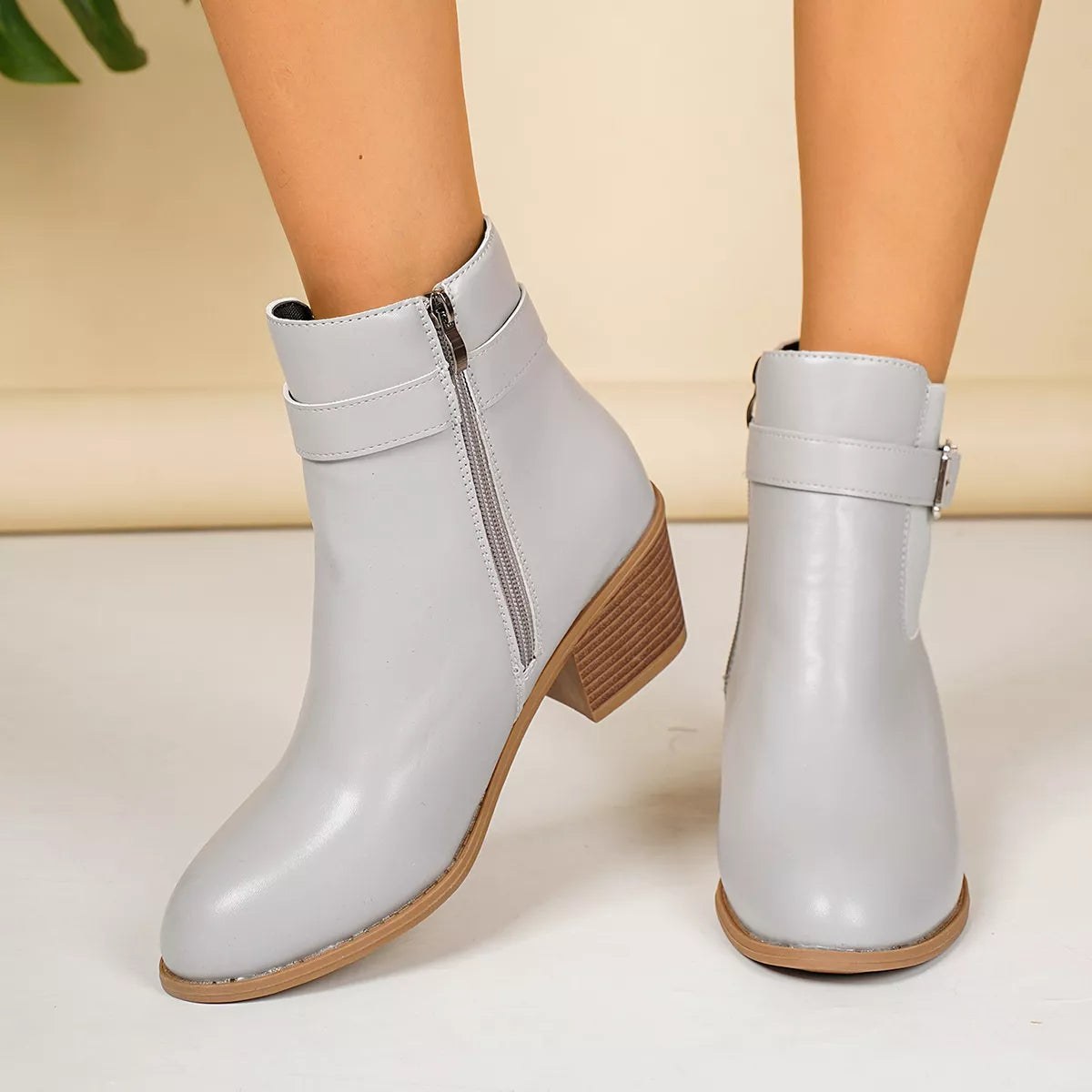 Point toe mid heel boots, detail view