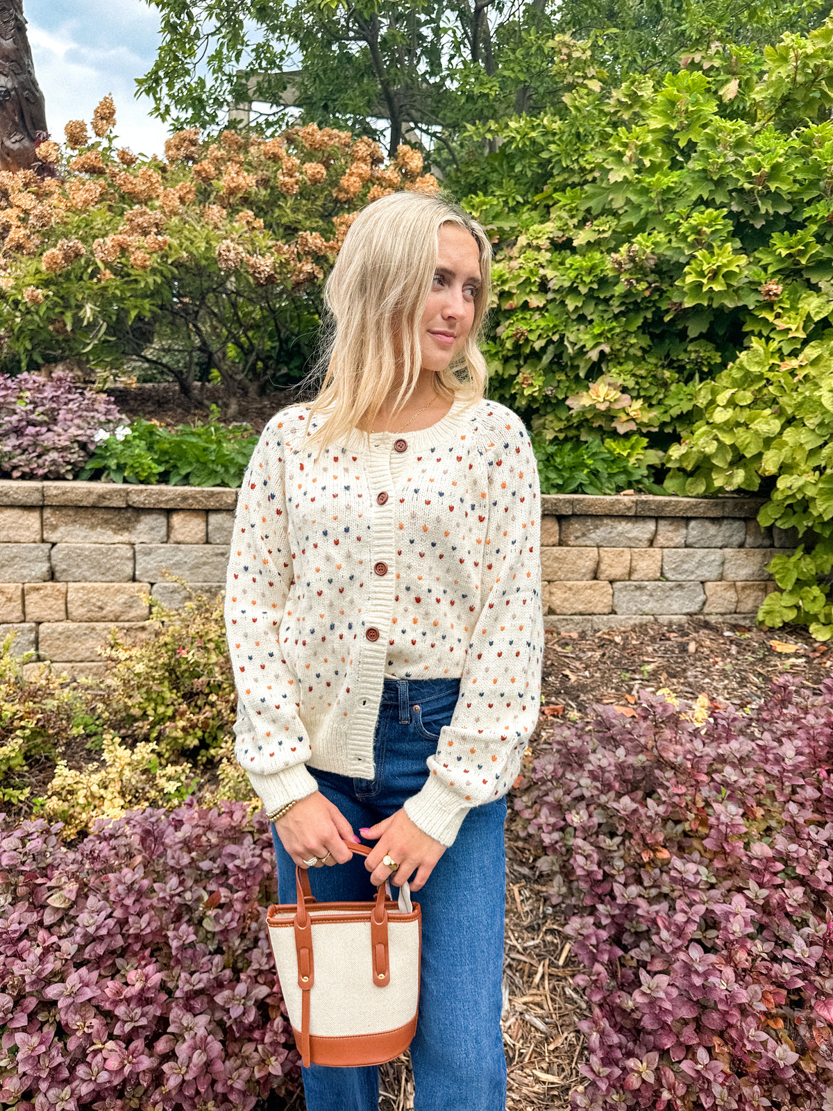 Geometric Polka Dot Button Front Cardigan