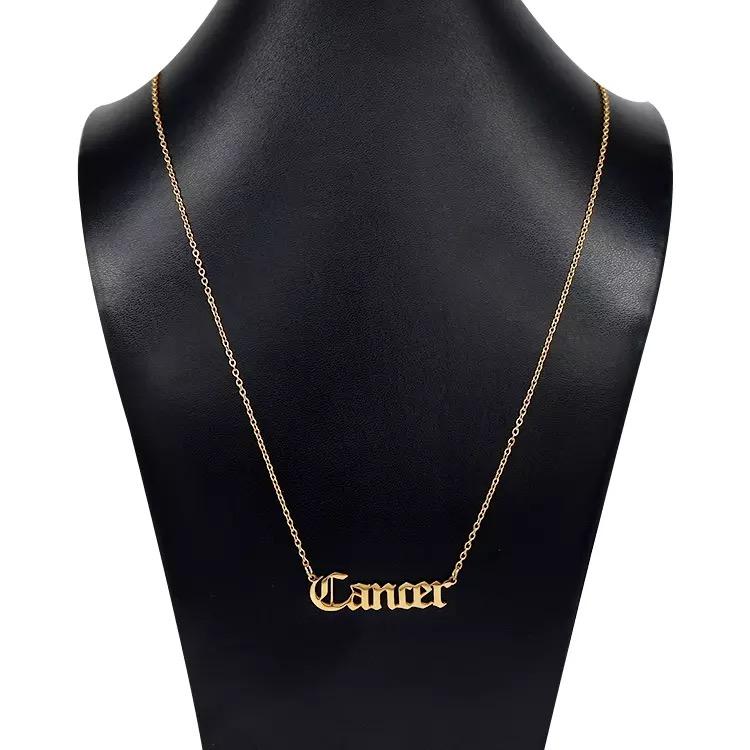 Old English Zodiac Necklace - styled on model