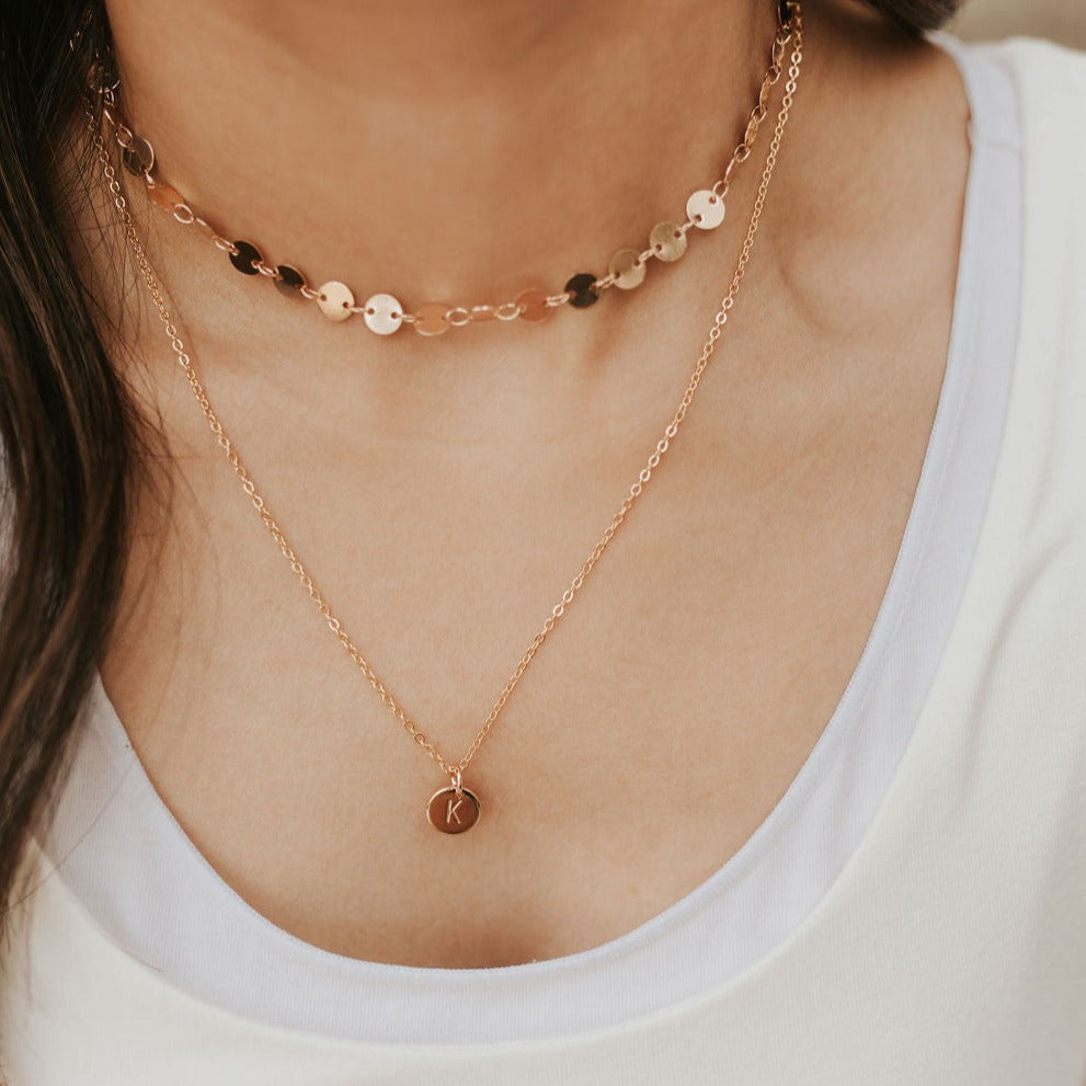 Chloe Gold Filled Coin Necklace - dainty layering coin necklace, view 6