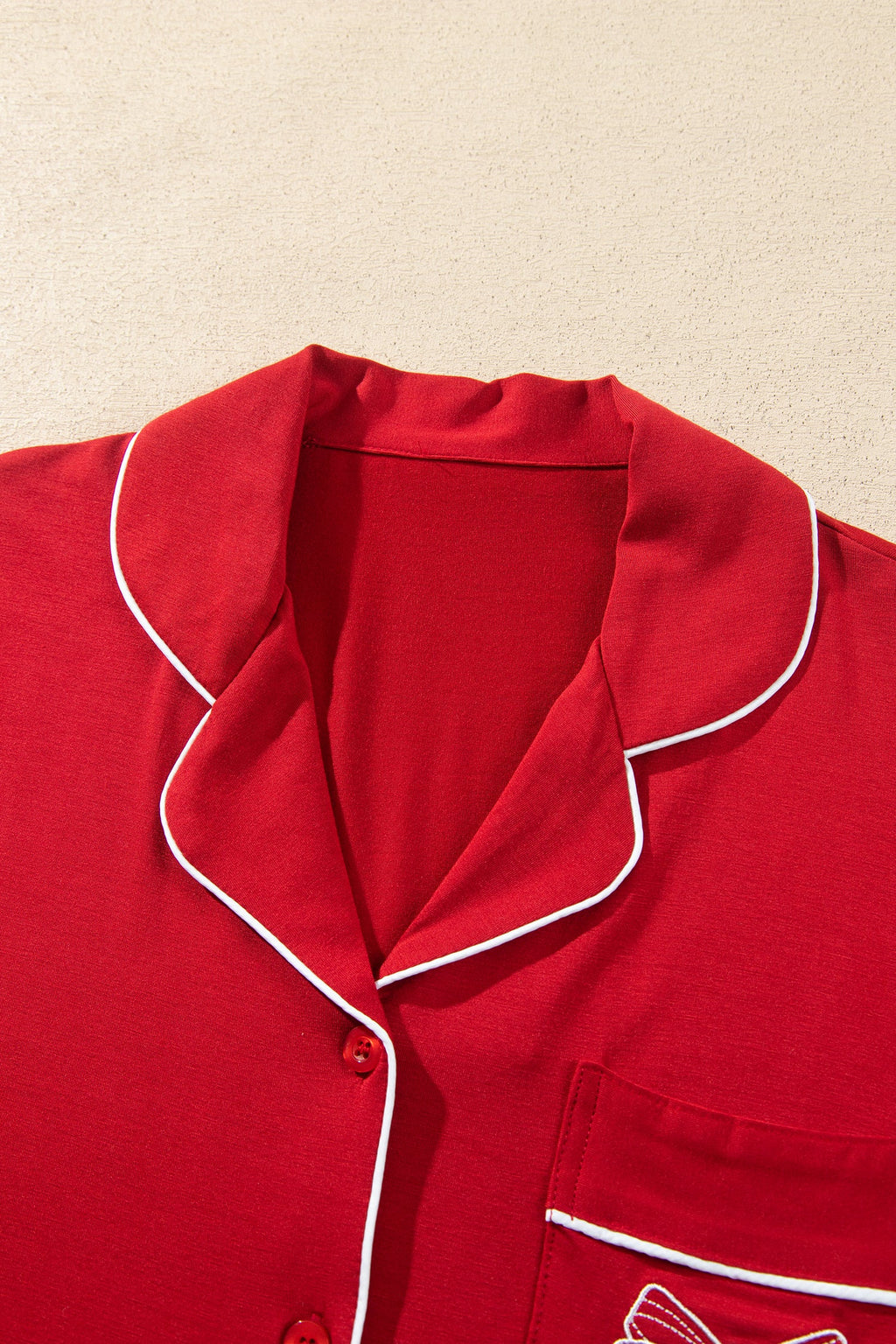 Bow Embroidered Pajama Set in racing red, back view