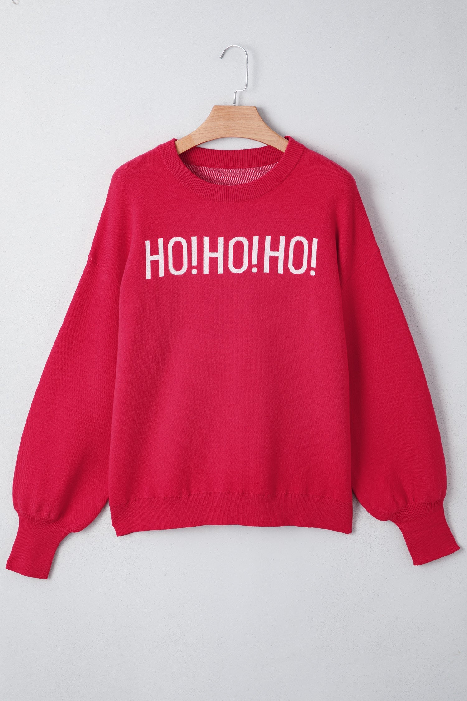 Ho Ho Ho Merry Christmas Drop Shoulder Sweater, detail view