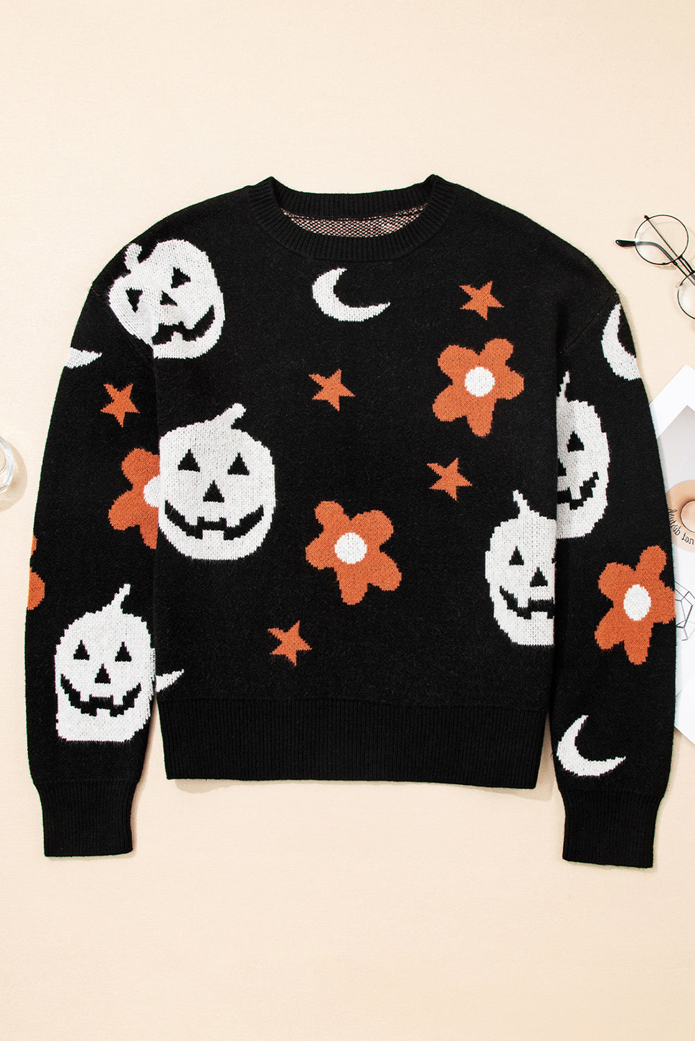 Halloween Mythical Night Drop Shoulder Sweater in Black, detail view