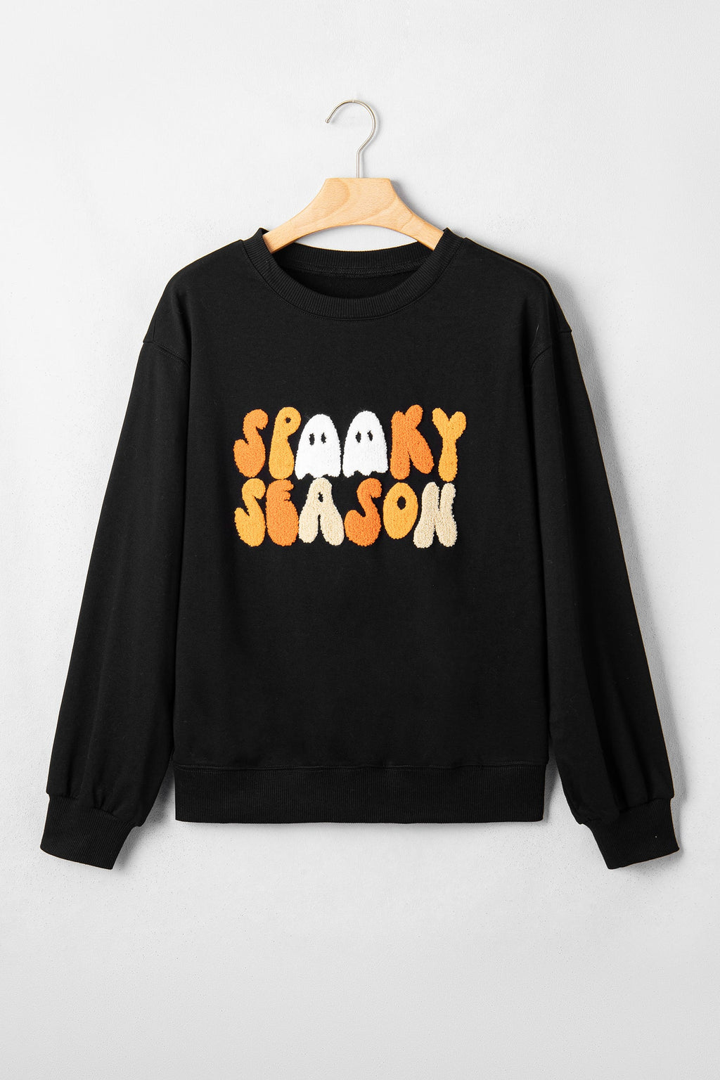 Halloween Spooky Season Embroidered Long Sleeve Sweatshirt, detail view