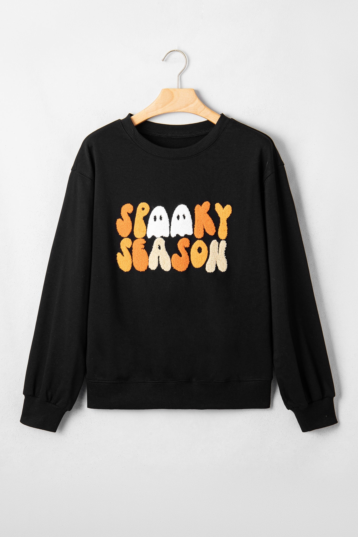 Halloween Spooky Season Embroidered Long Sleeve Sweatshirt, detail view