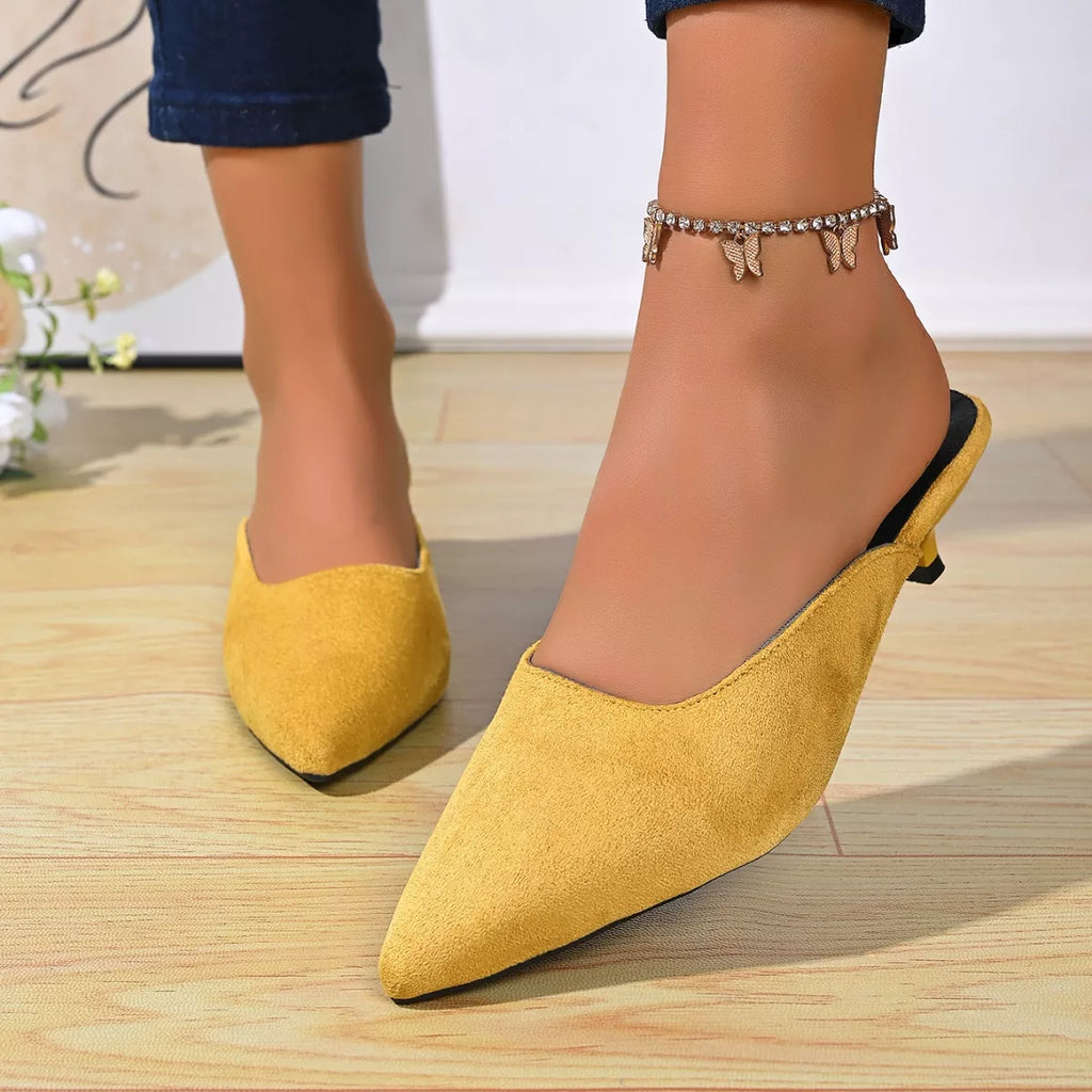 Point Toe Kitten Heels Pumps - styled outfit view