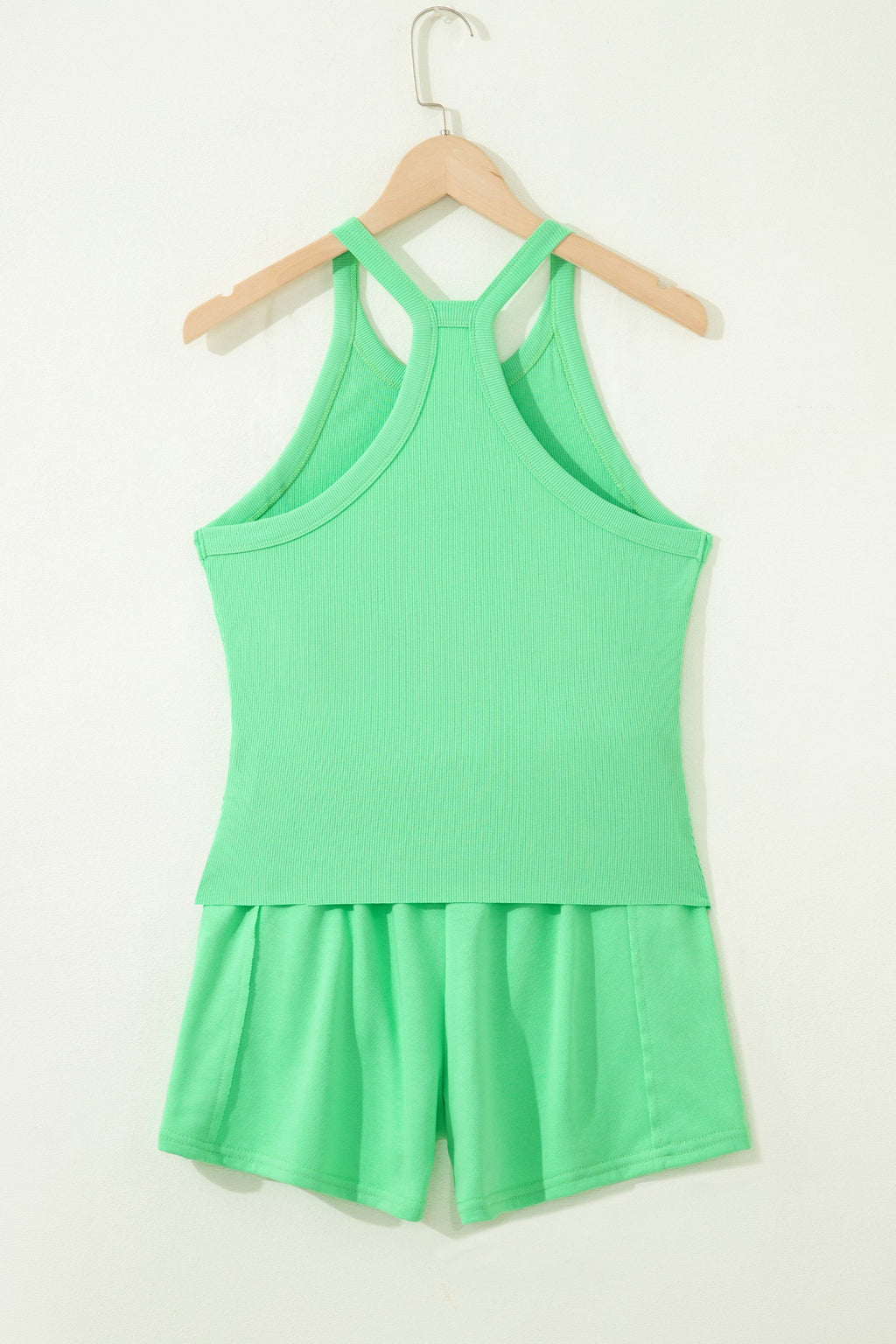 Solid Ribbed Tank Top and Shorts Set in Sachet Pink - front view