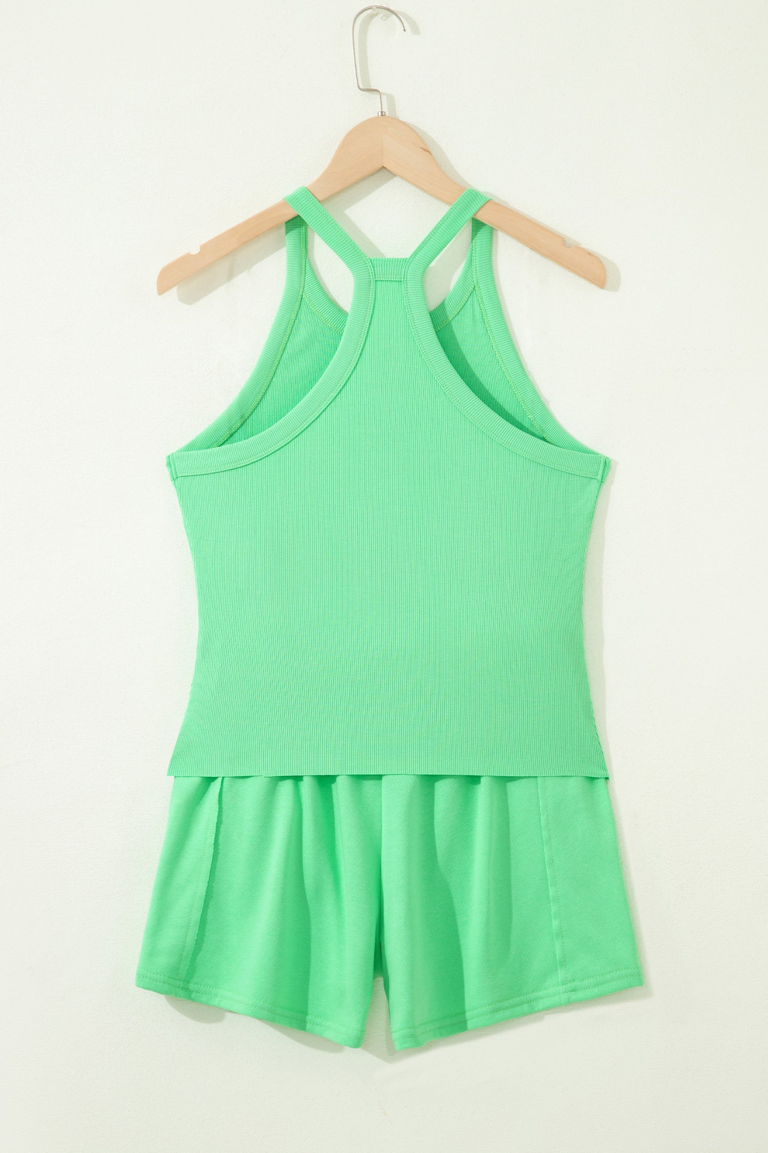 Solid Ribbed Tank Top and Shorts Set in Sachet Pink - front view