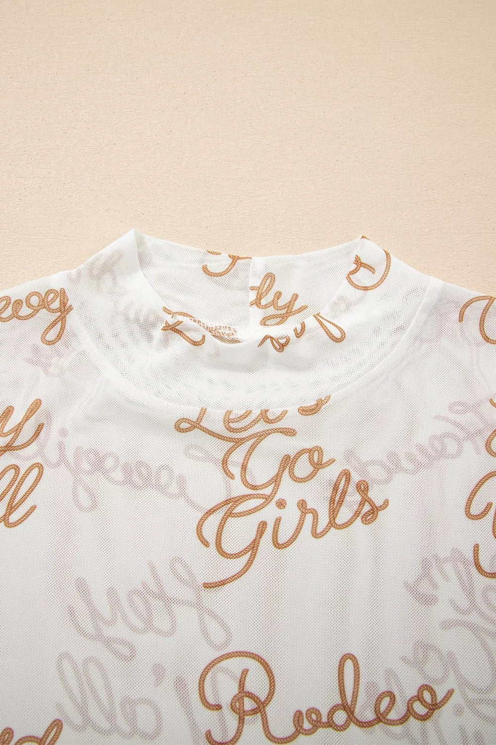 Howdy Hey Yall Mesh High Neck Long Sleeve Top - close up of mesh fabric and high neck