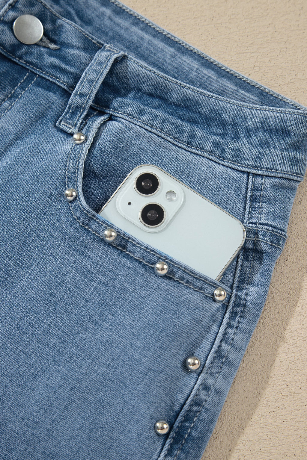 Studded Side Seam Ankle Jeans in coffee, close-up