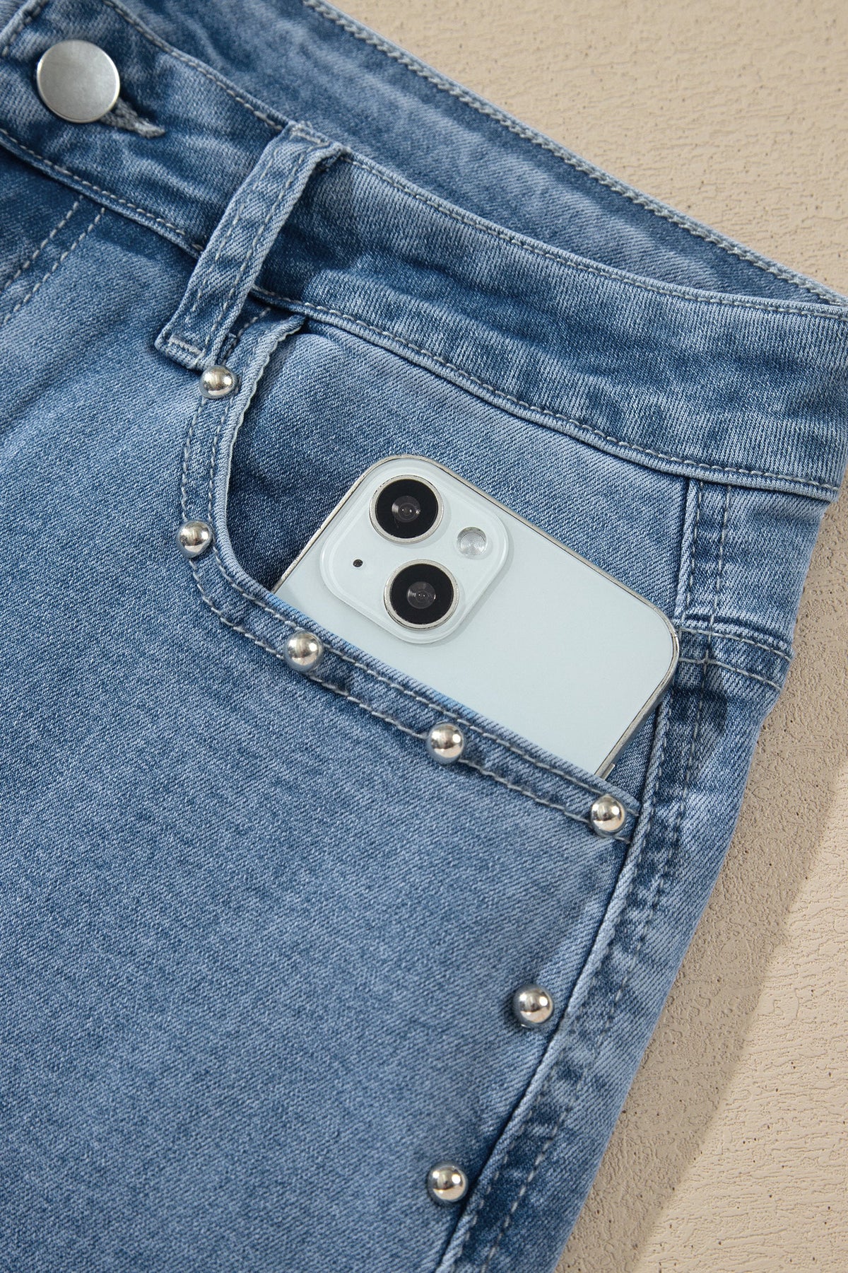 Studded Side Seam Ankle Jeans in coffee, close-up