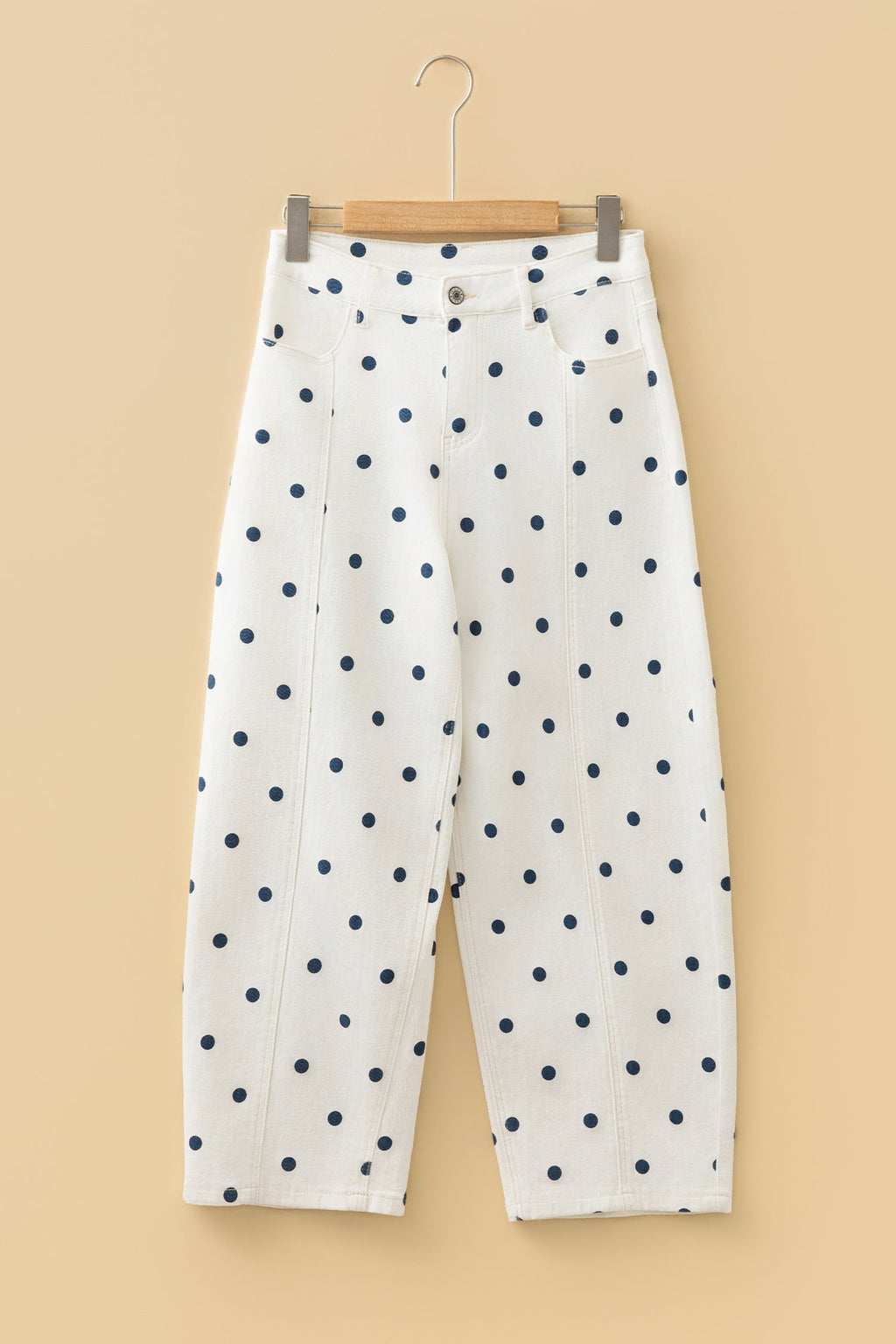 Polka Dot Tailored Seam Ankle Length Jeans in Blue - back view