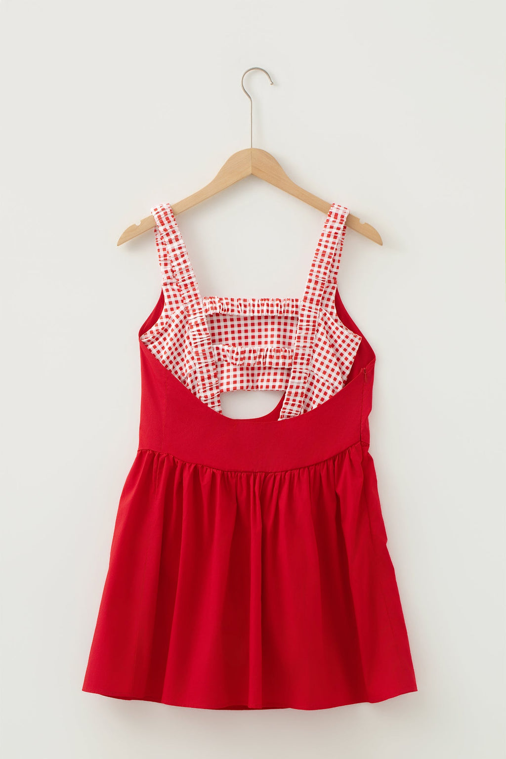 Gingham Patchwork Faux Two Piece Mini Dress - close up of gingham patchwork detail