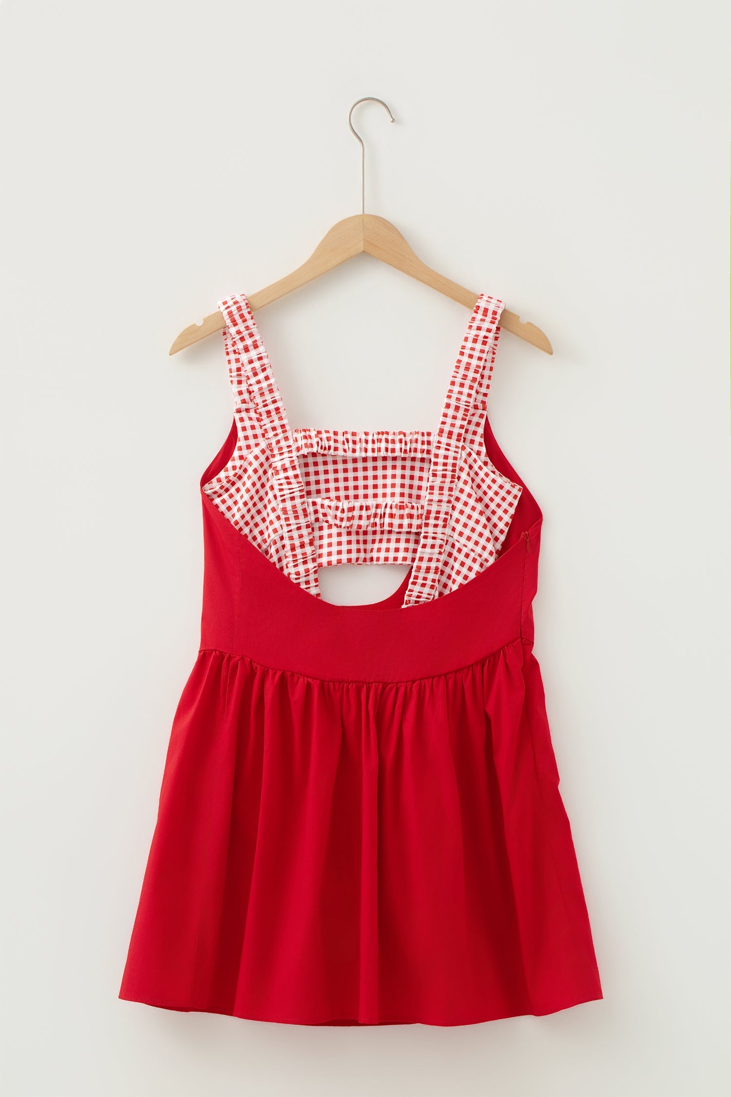 Gingham Patchwork Faux Two Piece Mini Dress - close up of gingham patchwork detail