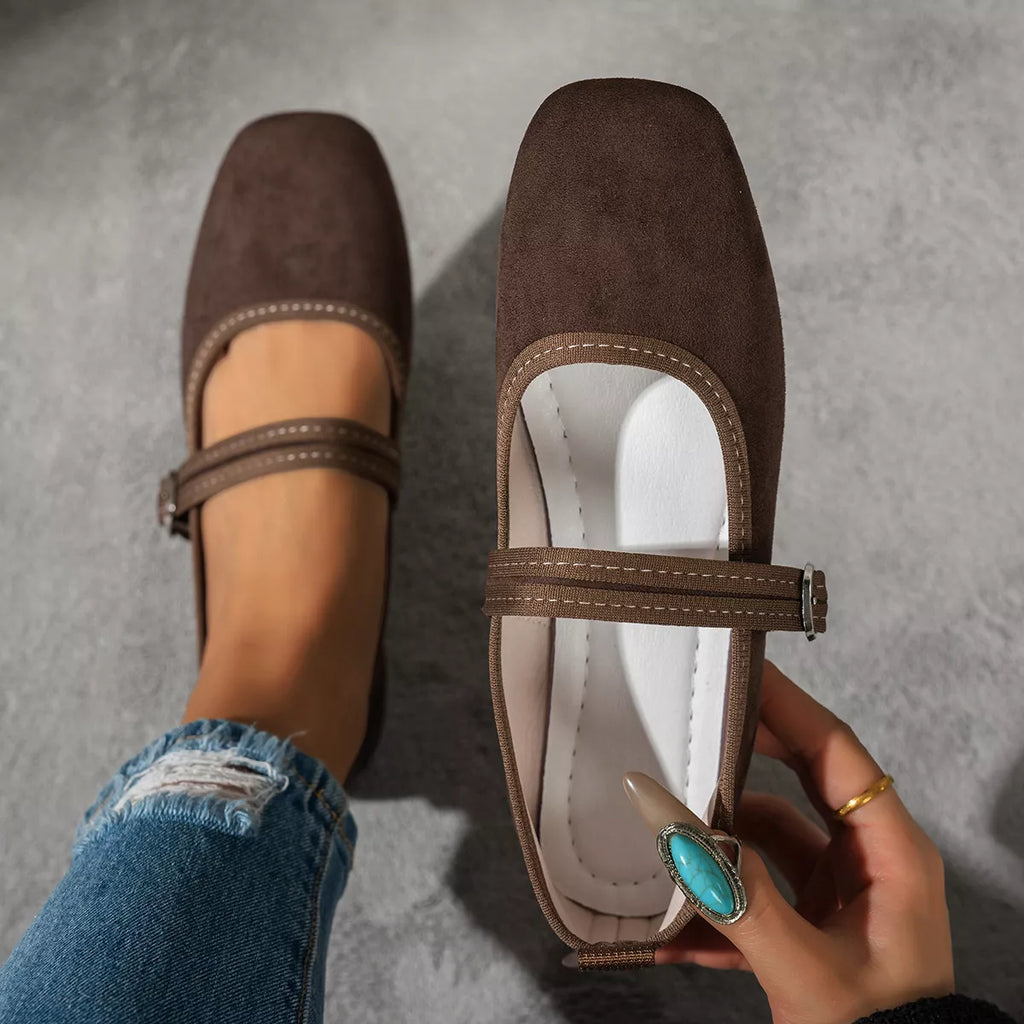 Square toe slip-on flats, styled view