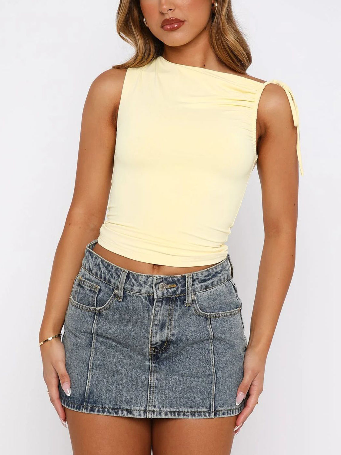 Ruched Asymmetrical Neck Cami