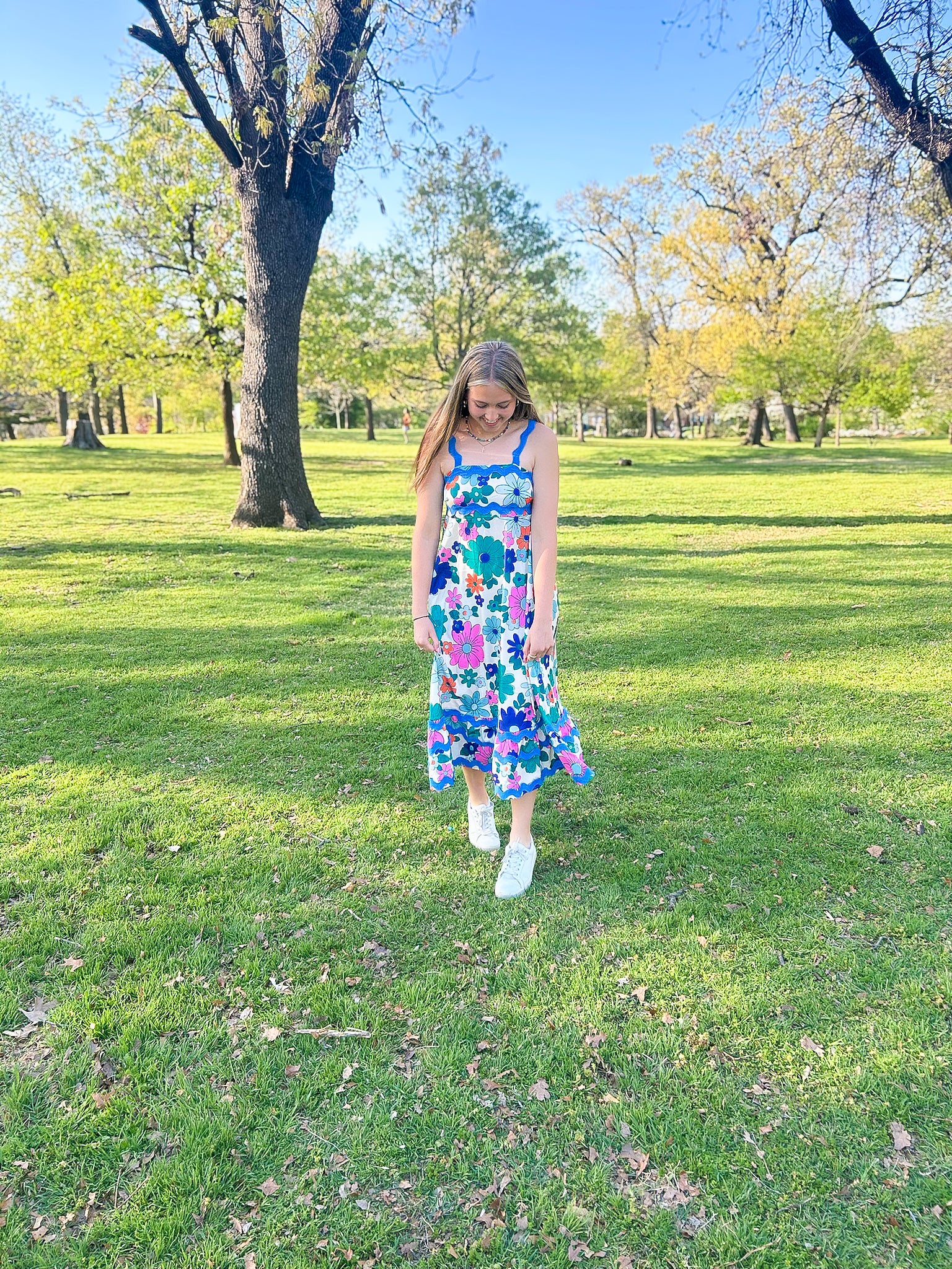 Printed Square Neck Wide Strap Dress