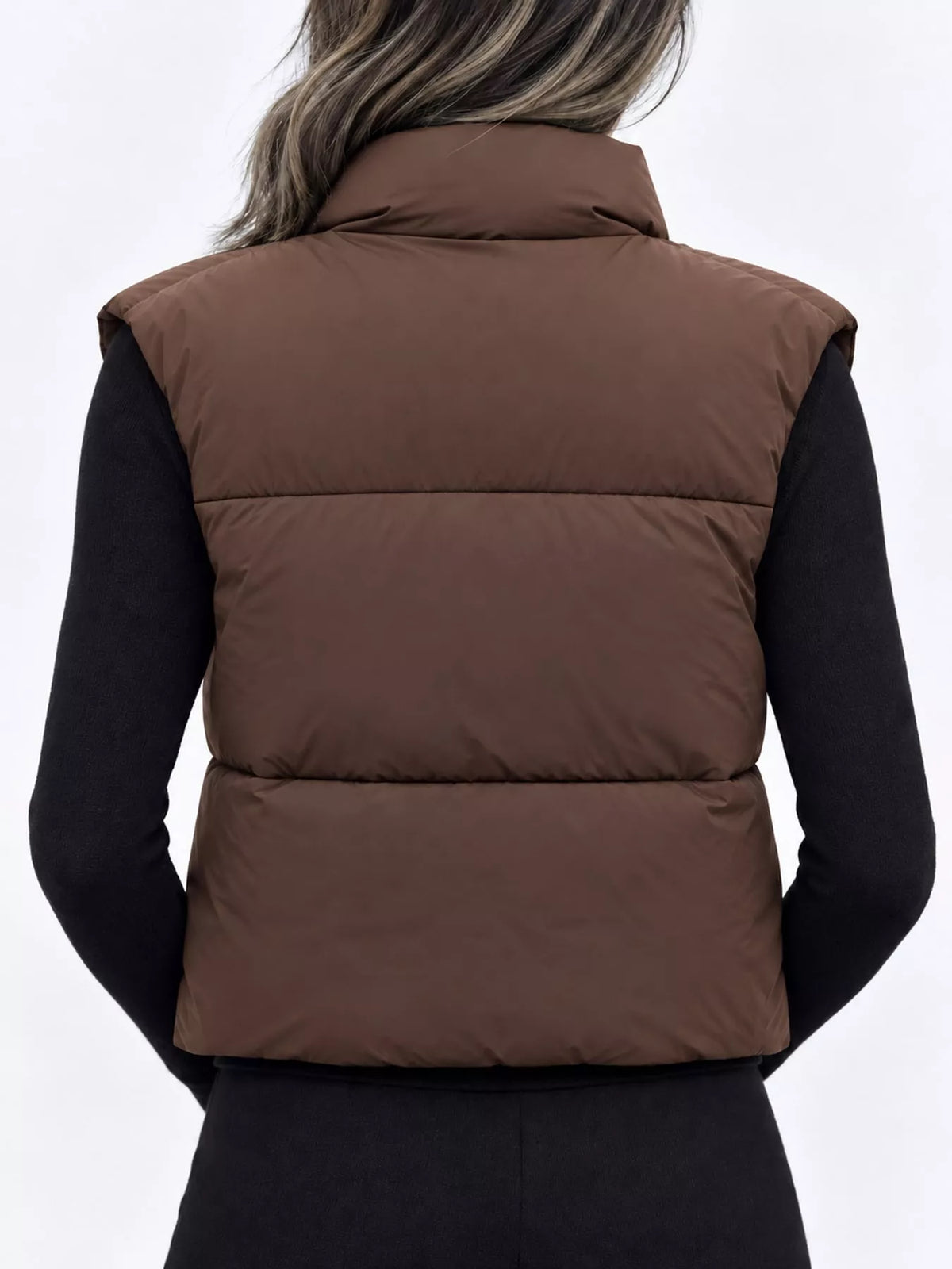 Zip-up puffer vest for women in khaki, black, coffee, pink and white - view 7