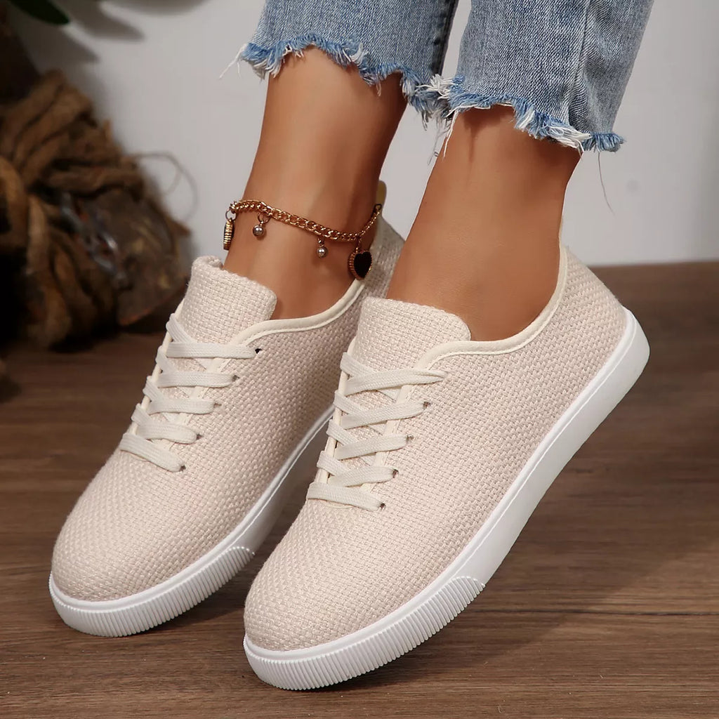 Round Toe Lace Up Sneakers - canvas lace-up sneakers, view 1