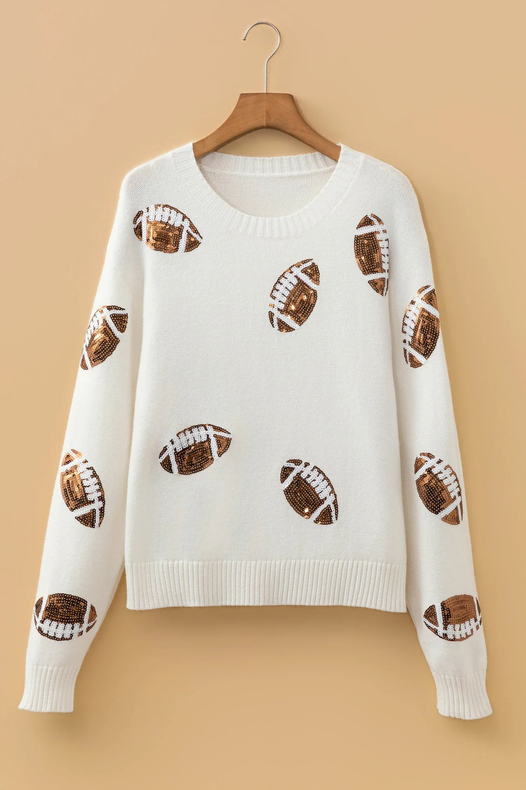 Football Sequin Sweater in beige, detail