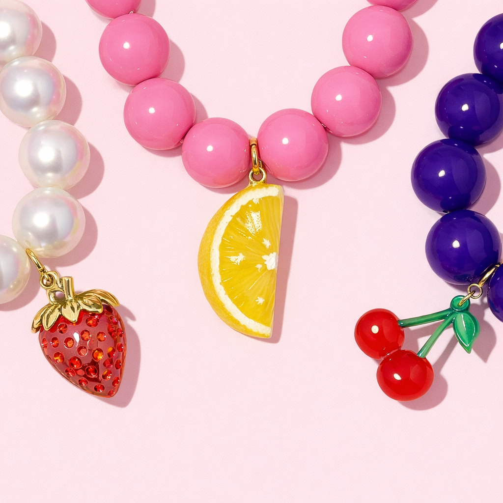 Color Bauble Sweet Fruit Lovely Necklace in Cherry - oversized fruit charm necklace