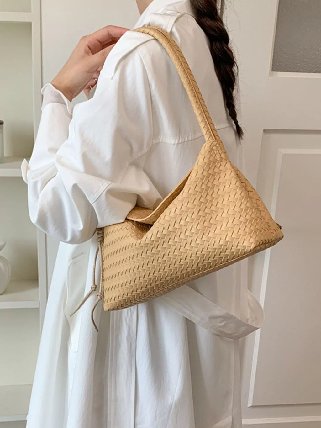 Woven Leather Shoulder Bag - woven PU leather shoulder bag, view 5