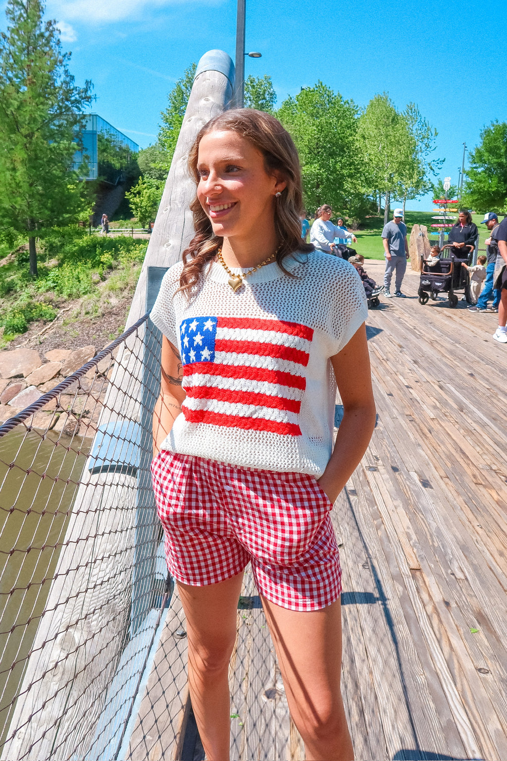 Gingham Elastic Waist Casual Shorts