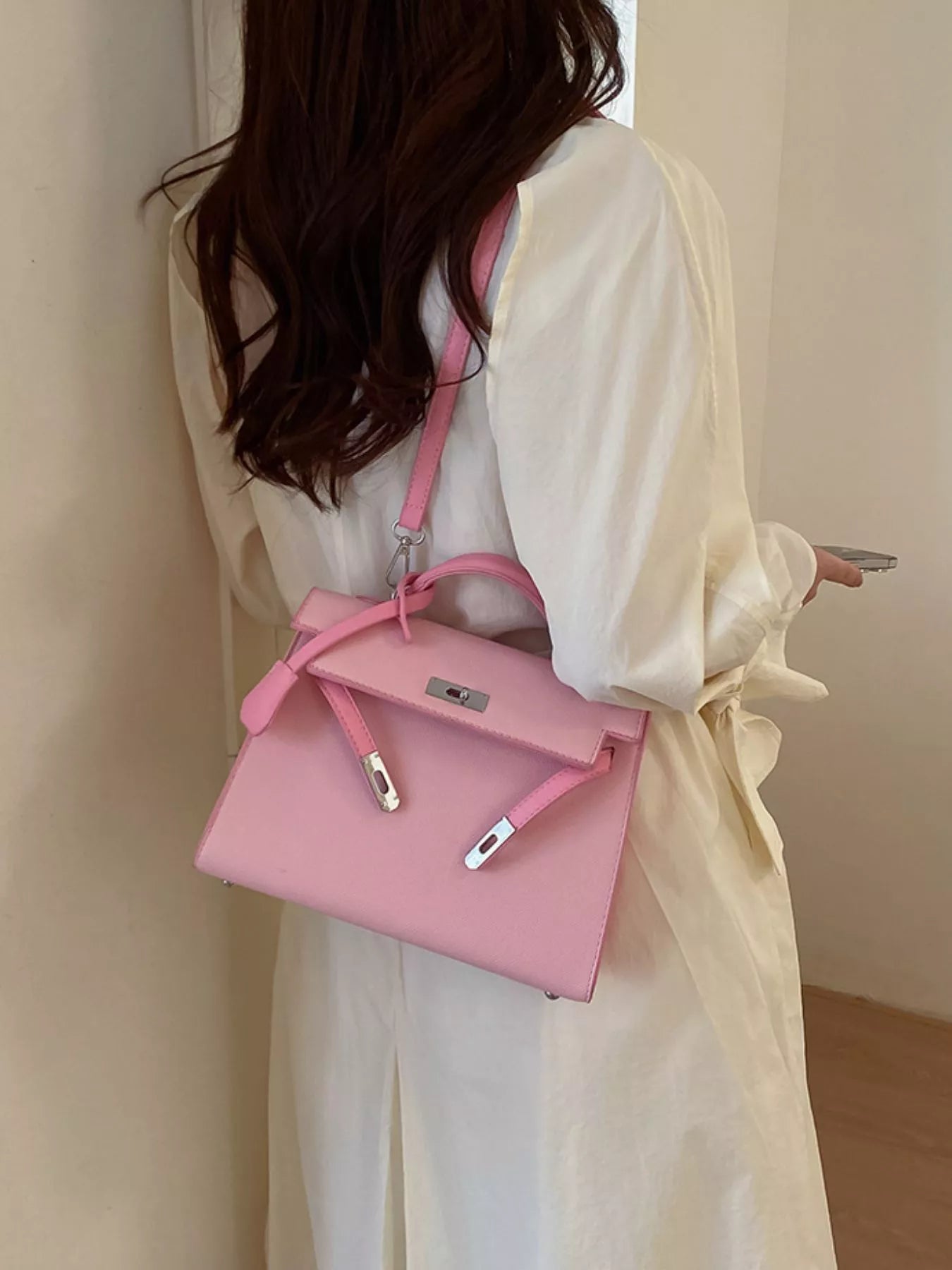 Contrast Trimmed Top-Handle Crossbody Bag - PU leather crossbody bag, view 5