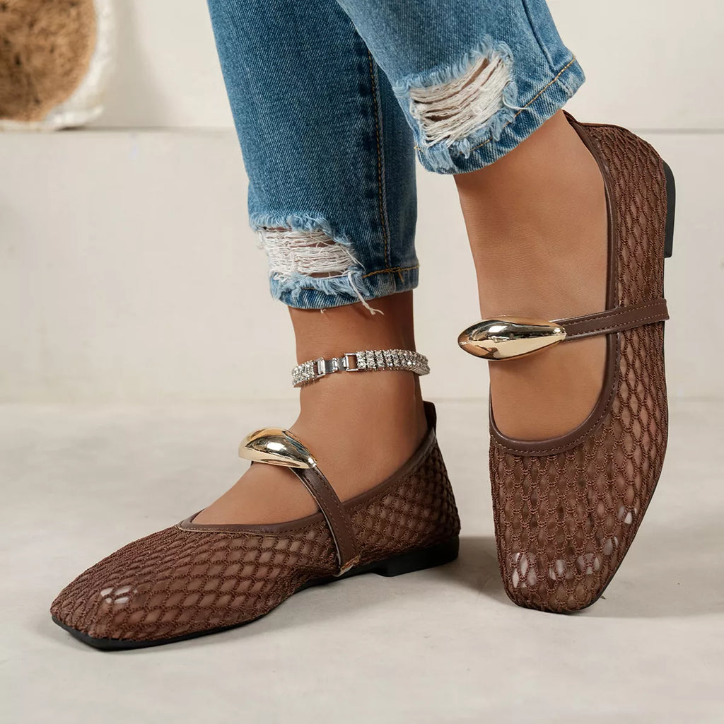 Square Toe Slip-Ons - mesh square toe low heel shoes, view 5