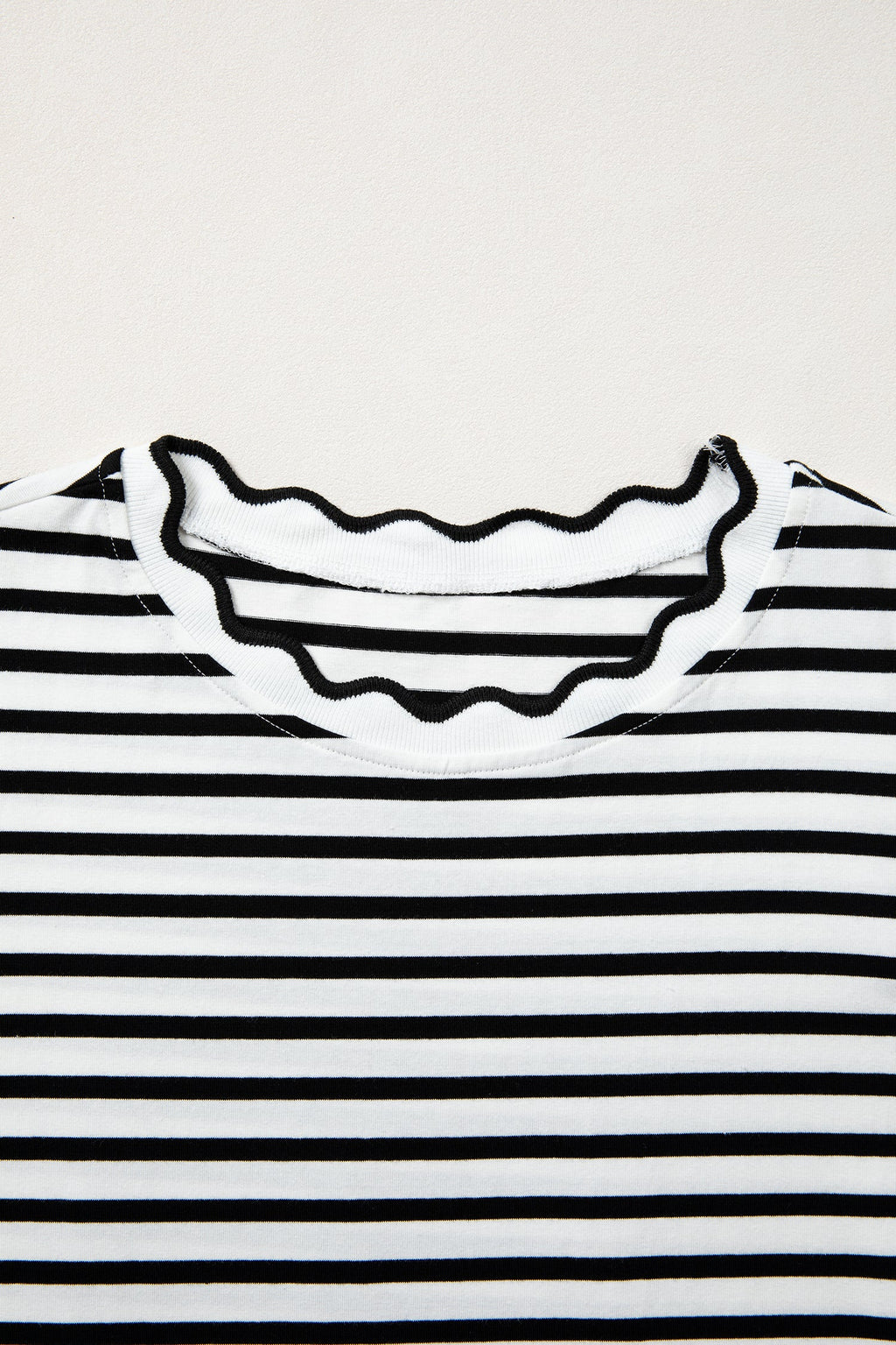 Stripe Scalloped Trim Round Neck T-Shirt - styled tucked into jeans