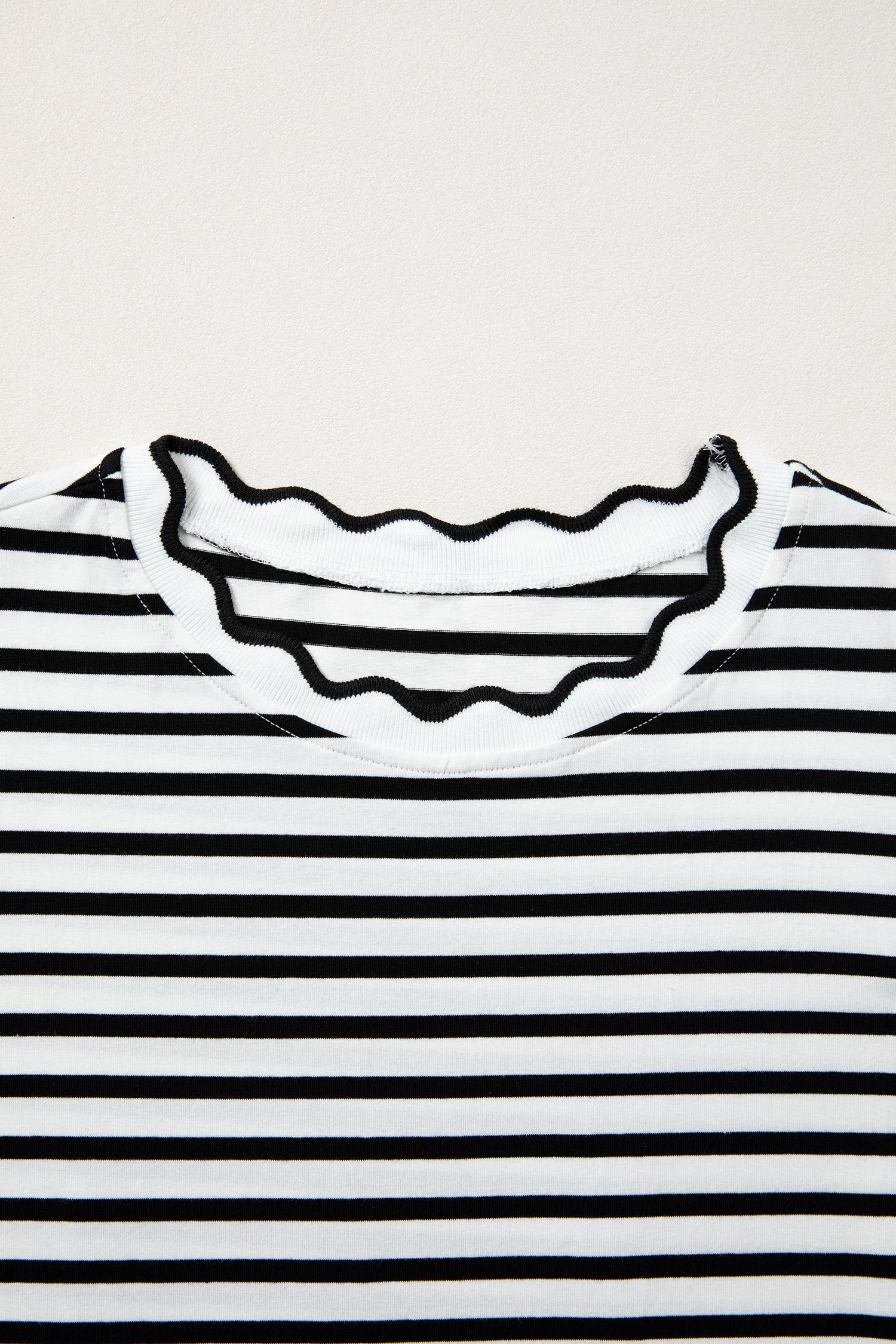 Stripe Scalloped Trim Round Neck T-Shirt - styled tucked into jeans
