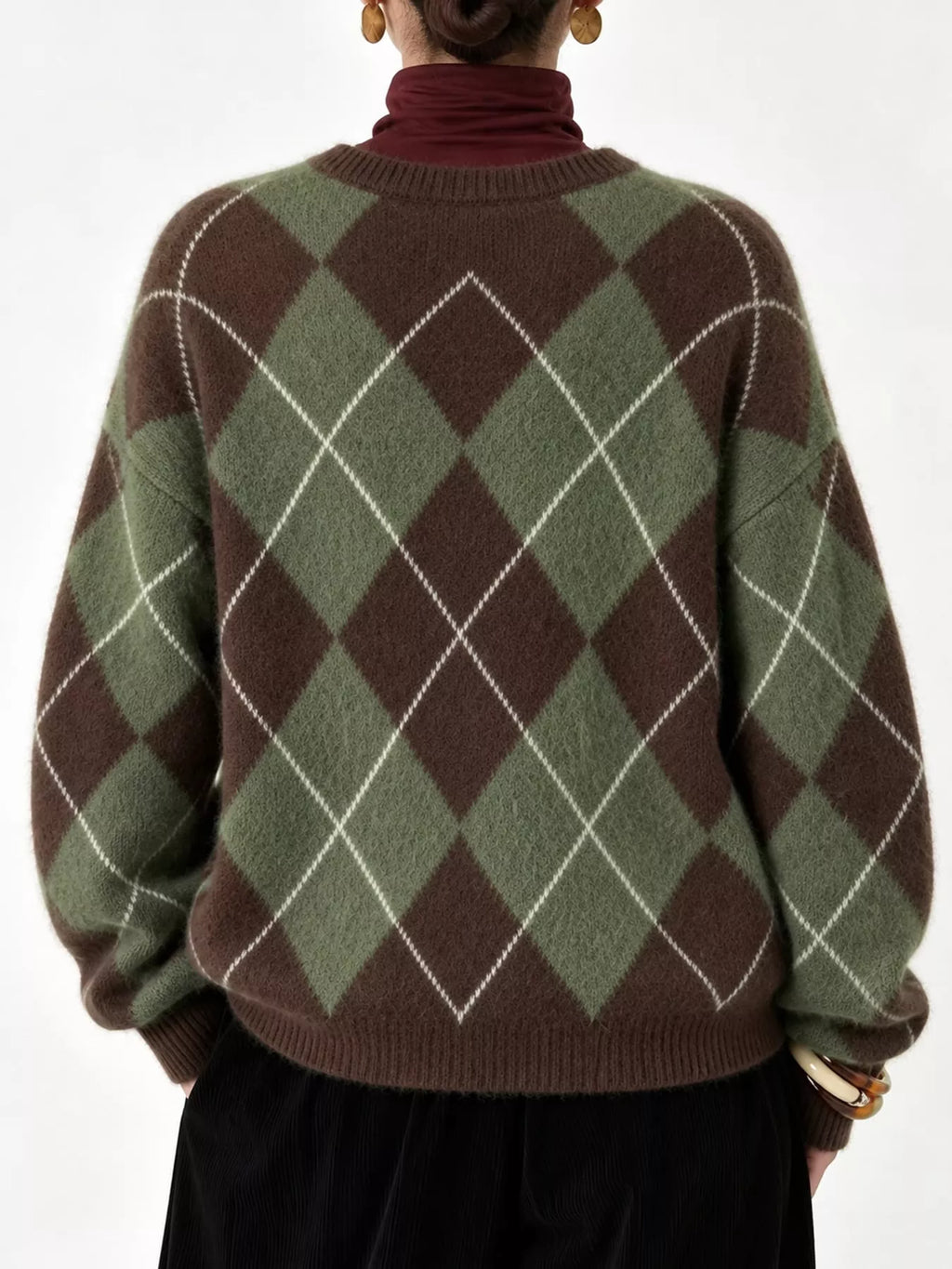Argyle fuzzy knit sweater, women's relaxed fit - view 24